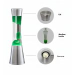 Moderne Lavalampe mit Glasflasche, Metalldeckel und Basisabdeckung, ideal für wissenschaftliche Dekorationen und Gadgets.