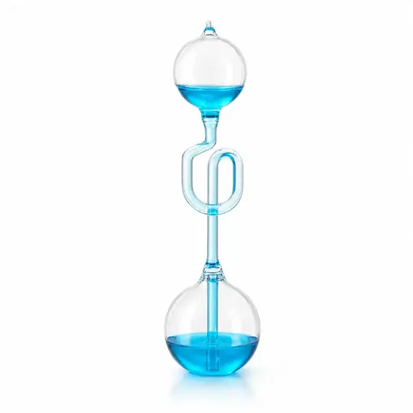 Präzises wissenschaftliches Glas mit blauer Flüssigkeit, ideal für Laborexperimente und wissenschaftliche Demonstrationen.