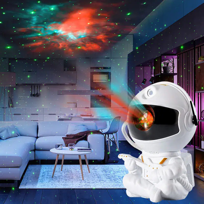 Interaktiver Sternenhimmel-Projektor in Astronauten-Design, der den Himmel an die Decke projiziert, ideal für Kinderzimmer und wissenschaftliche Dekorationen.