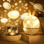 Sternenhimmel-Projektor mit Hasen-Design, der den Raum mit leuchtenden Planeten, Sternen und Mondprojektionen beleuchtet, ideal für Kinderzimmer und Dekoration.