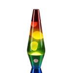Bunte Lava-Lampe mit leuchtenden, beweglichen Blasen in Rot, Gelb, Grün und Blau, ideal für wissenschaftliche Dekorationen und faszinierende Experimente.