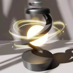 Modernes wissenschaftliches Dekor mit spiralförmigem Leuchtelement, ideal für Wissenschafts- und Dekorationsliebhaber.