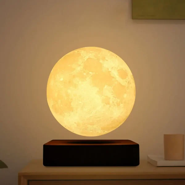 Mondlampe mit realistischer Oberfläche, die den Mond in voller Pracht zeigt, ideal als dekoratives Licht für Schlafzimmer oder Wohnzimmer.