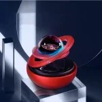 Hochwertiges wissenschaftliches Dekorationsobjekt mit einer futuristischen Glaskugel, die auf einer rot-schwarzen Basis sitzt, ideal für moderne Labore oder wissenschaftliche Sammlungen.