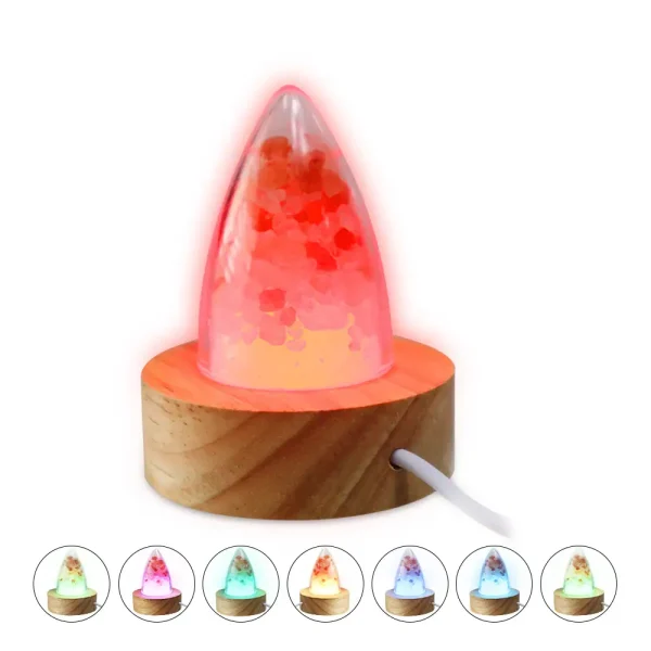 Dekorative Lava-Lampe mit buntem flüssigem Lavaeffekt auf Holzsockel, ideal für Wissenschafts- und Dekorationszwecke.