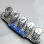 Sechs transparente Reagenzgläser in einem modernen, stilvollen Halter, ideal für wissenschaftliche Experimente und Dekorationen im Labor- oder Bildungsbereich.