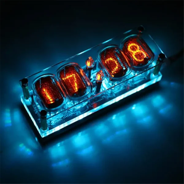 Nixie-Röhrenzähler mit leuchtenden Ziffern, ideal für wissenschaftliche Dekorationen und technische Sammlerstücke. Perfekt für Science-Gadgets und innovative Raumgestaltung.