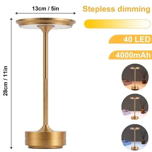 Hochwertige Stehleuchte mit 40 LEDs, dimmbar, aus goldfarbenem Metall, ideal für moderne Raumdekorationen, kabellose Nutzung, langlebige Akku, stilvolles Design.