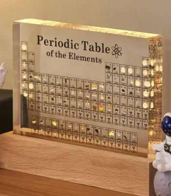 Dekoratives Periodensystem der Elemente auf Glas, ideal für Wissenschafts- und Chemieliebhaber, als stilvolle Raumdekoration oder Geschenk geeignet.