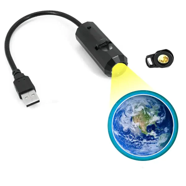 USB-Planetenkamera mit Lichtquelle, zeigt die Erde im Weltall, ideal für wissenschaftliche und dekorative Zwecke.