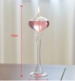 Elegante Feuerkerze in einem transparenten Glasständer mit rosa Flüssigkeit, ideal für Dekoration und wissenschaftliche Präsentationen.