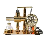 Historisches wissenschaftliches Experimentiergerät aus Messing mit Rädchen und Glasbehälter, ideal für Dekoration und Bildung.