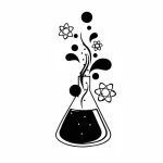 Illustration eines Reagenzglases mit chemischer Reaktion, das Blasen und Moleküle zeigt, ideal für wissenschaftliche Dekorationen und Gadgets.