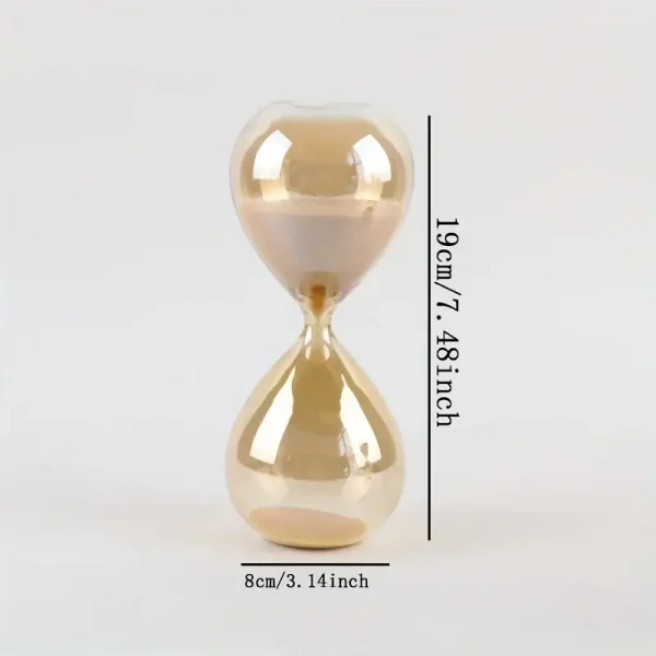 Elegante Sanduhr aus Glas mit einer Höhe von 19 cm und einem Durchmesser von 8 cm, ideal für Dekoration und wissenschaftliche Anwendungen.