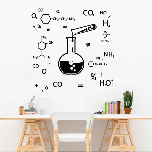 Wissenschaftliches Chemie-Design mit Formeln und Reagenzglas, moderne Dekoration für Wissenschaftsliebhaber.