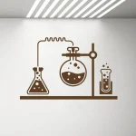 Illustration eines chemischen Versuchs mit Reagenzgläsern und Reagenzien, ideal für Wissenschafts- und Labor-Dekorationen.