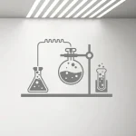 Illustration eines chemischen Versuchsaufbaus mit Reagenzgläsern und Reaktionsgefäßen, die verbunden sind, um chemische Reaktionen zu demonstrieren.