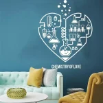 Kreatives Wandbild mit chemischen Reagenzgläsern und Herzsymbol, ideal für Liebhaber der Wissenschaft und Chemie, perfekt als Dekoration für Wissenschafts- oder Laborräume.