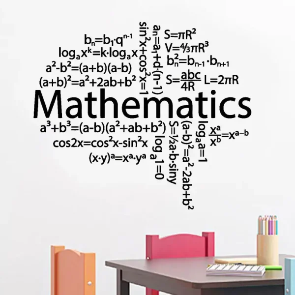 Kreative Darstellung von Mathematik mit Formeln und Gleichungen in einer Wortwolke, ideal für Bildung und Wissenschaft.