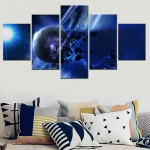 Modernes Wandbild mit Weltraummotiv, das einen Planeten und Sterne zeigt, ideal für Science-Fiction- und Astronomie-Enthusiasten.