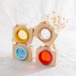 Holzspielzeugkameras mit bunten Linsen, ideal für Kinder, nachhaltiges Design, kreative Spielzeugaccessoires, Dekoration für Kinderzimmer.