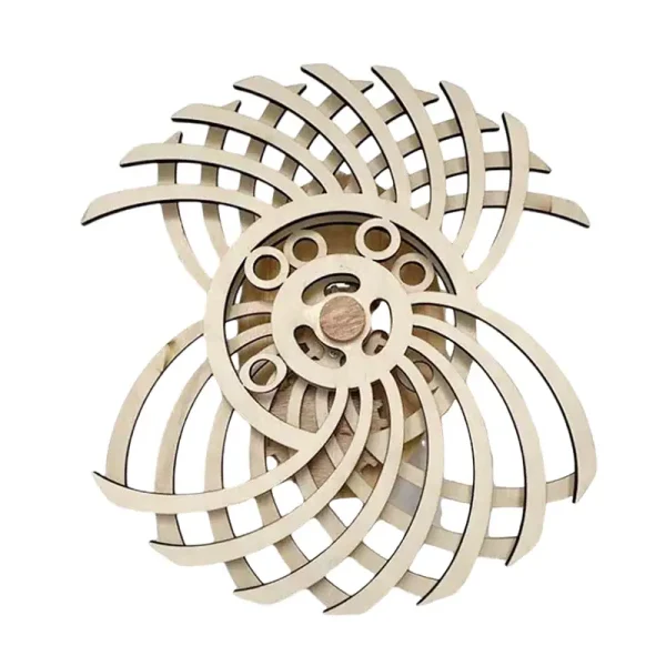Dekoratives Holzobjekt mit spiralförmigem, geometrischem Design, ideal für Wissenschafts- und Dekorationsliebhaber, handgefertigt aus hochwertigem Holz.