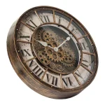 Vintage-Wanduhr mit sichtbaren Zahnrädern und römischen Ziffern, ideal für wissenschaftliche Dekorationen und moderne Inneneinrichtung.