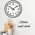 Moderne, stille Wanduhr mit schwarzem Zifferblatt und weißen Ziffern, ideal für Küchen oder Wohnzimmer, schafft eine ruhige Atmosphäre.
