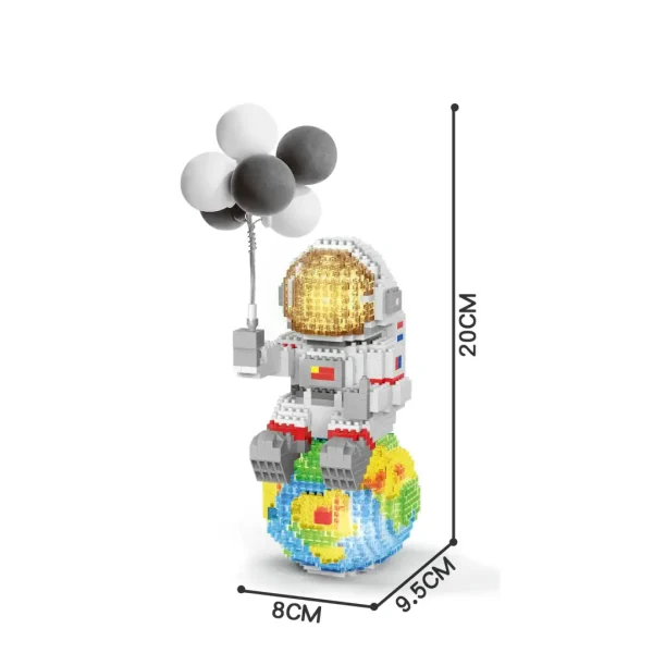 Bauanleitung für ein Weltraum-Raumschiff aus Bausteinen mit Ballon und Planet.