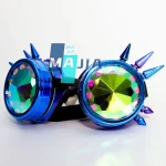 Bunte wissenschaftliche Brille mit reflektierenden Kristallgläsern und spitzen Dekorationen, ideal für Dekorationen im Wissenschafts- oder Tech-Thema.