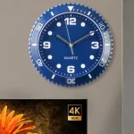 Runde Armbanduhr mit blauer Zifferblatt, silbernem Rahmen und Quarzwerk, geeignet für wissenschaftliche und dekorative Zwecke.