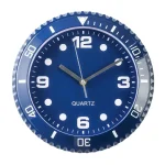Runde Armbanduhr mit blauer Zifferblatt, silbernem Rahmen und Quarzwerk, ideal für Wissenschafts- und Dekorationszwecke.