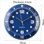 Hochwertige blaue Wanduhr mit großem Durchmesser von 28 cm, ideal für moderne Raumdekorationen und wissenschaftliche Themen.