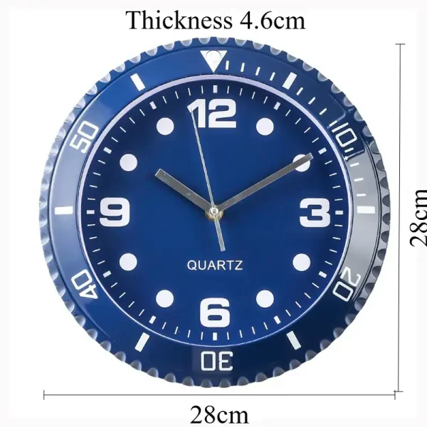 Hochwertige blaue Wanduhr mit großem Durchmesser von 28 cm, ideal für moderne Raumdekorationen und wissenschaftliche Themen.