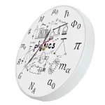 Wanduhr mit wissenschaftlichen Diagrammen, Formeln und Symbolen, ideal für Physikliebhaber und Wissenschaftsdekoration.