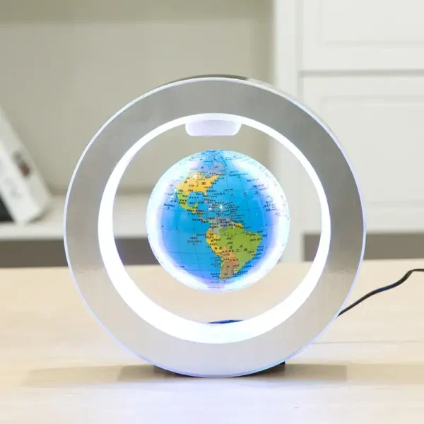 Moderner LED-Weltglobus mit leuchtender Umrahmung, ideal als wissenschaftliches Dekorationsstück oder Geschenk für Wissenschafts- und Geografie-Enthusiasten.