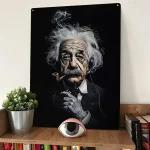 Hochwertiges Kunstbild von Albert Einstein mit rauchender Pfeife, ideal für Wissenschafts- und Dekorationsliebhaber, perfekt für moderne Wohnräume und Büros.