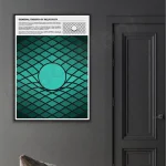 Wissenschaftliches Poster zeigt das Raumzeit-Gitter mit einem Planeten in der Mitte, illustriert die Allgemeine Relativitätstheorie.