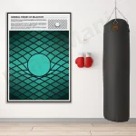 Illustration eines Sternbilds an der Wand neben einem schwarzen Boxsack und roten Boxhandschuhen in einem Fitnessraum.