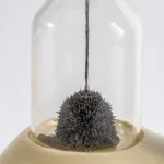 Wissenschaftliche Dekoration mit einer schwarzen, stacheligen Blume unter einem Glas, ideal für wissenschaftliche oder dekorative Zwecke.