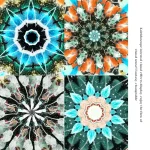 Faszinierende wissenschaftliche Dekorationen mit kaleidoskopischen Mustern und leuchtenden Farben, ideal für wissenschaftliche Themen und kreative Raumgestaltung.
