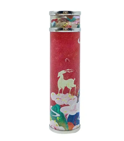 Kleine transparente Dose mit buntem Glitzer, verziert mit einem weißen Einhorn auf pinkem Hintergrund, ideal für Dekoration oder Sammelzwecke.