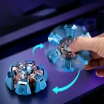 Innovativer Fidget Spinner mit blauen LED-Lichtern, der durch Drehen und Handbewegung leuchtet, ideal für Wissenschafts- und Technikliebhaber.