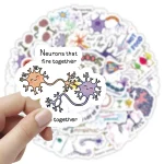 Hand hält eine Illustration von Neuronen, die sich verbinden, mit dem Text "Neurons that fire together, wire together" auf einem wissenschaftlichen Poster.