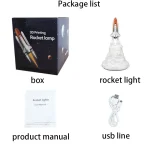 3D-gedruckte Raketenlampe mit Rauch-Design, ideal als Dekoration oder wissenschaftliches Gadget, inklusive USB-Kabel für einfache Stromversorgung.