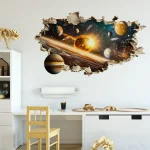 Raumfahrt-Wandtattoo mit Planeten und Galaxien, ideal für Kinderzimmer oder Wissenschaftsraum, schafft eine faszinierende Weltraumatmosphäre.