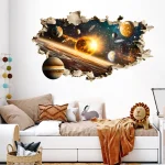 Wandtattoo mit Planeten und Sonnen im Weltraum-Design, ideal für Kinderzimmer oder Wissenschaftsraum.