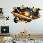Raumfahrt-Wandtattoo mit Planeten und Sternen, ideal für Kinderzimmer, schafft eine kosmische Atmosphäre.