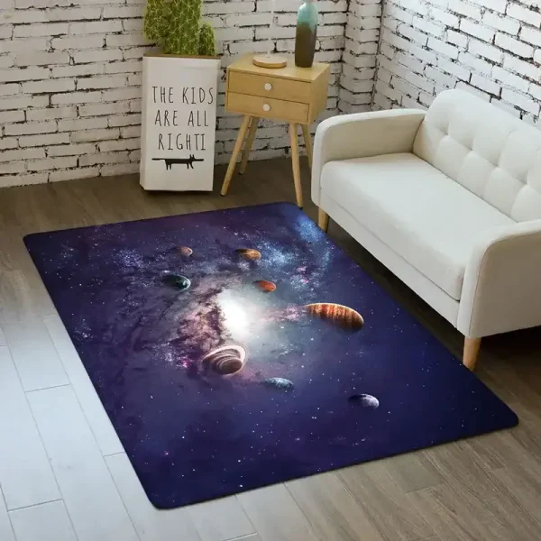 Himmlischer Teppich mit Planeten und Galaxien, ideal für Kinderzimmer oder Wissenschaftsdekorationen.