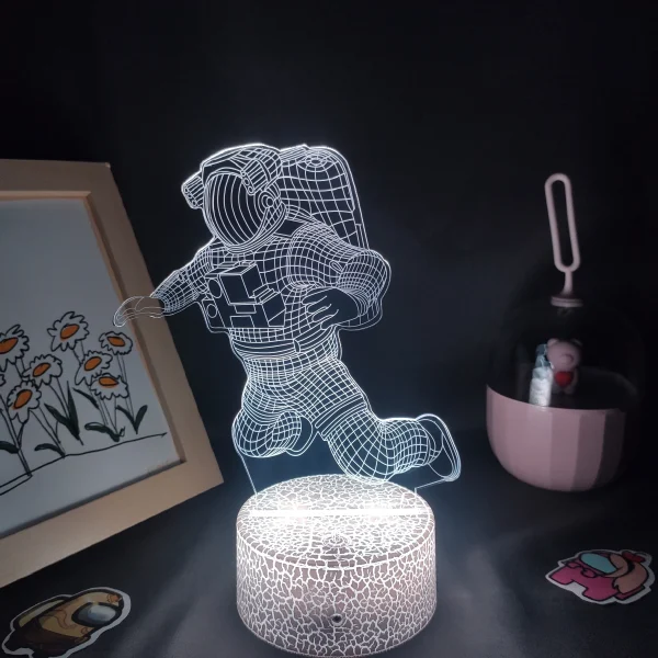 Nachtlicht mit 3D-Astronauten-Design, ideal für Kinderzimmer und Wissenschaftsdekoration.